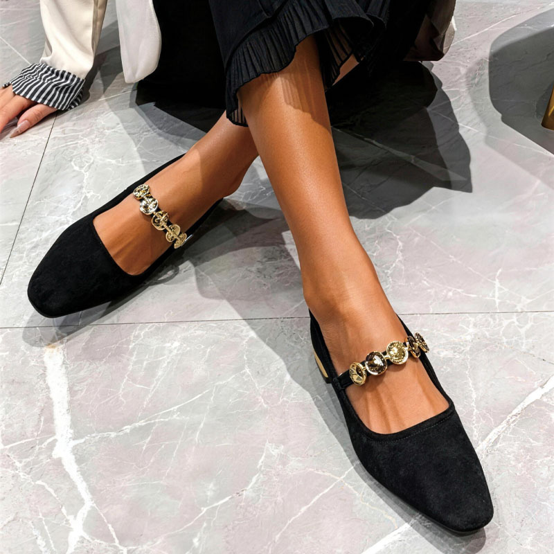Shoeswoon Elegant Metal Ornament Strap Casual Mary Jane Flats