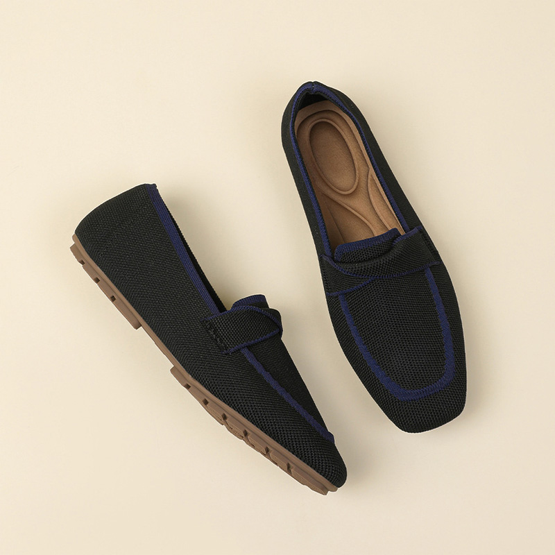 Shoeswoon Block Contrast Trim Knit Slip On Square Toe Comfort Loafers
