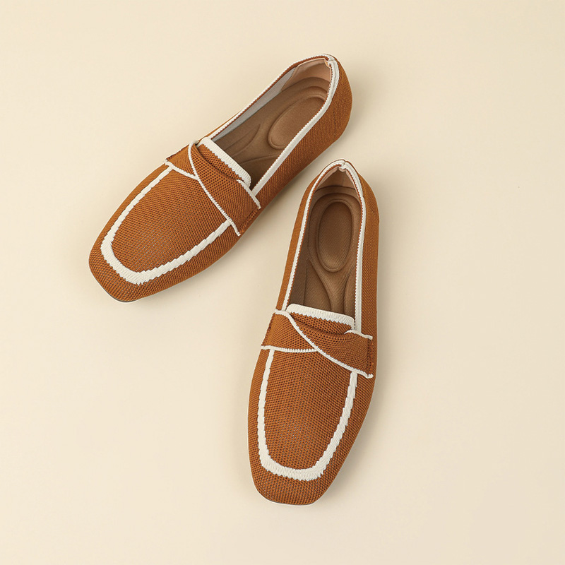 Shoeswoon Block Contrast Trim Knit Slip On Square Toe Comfort Loafers