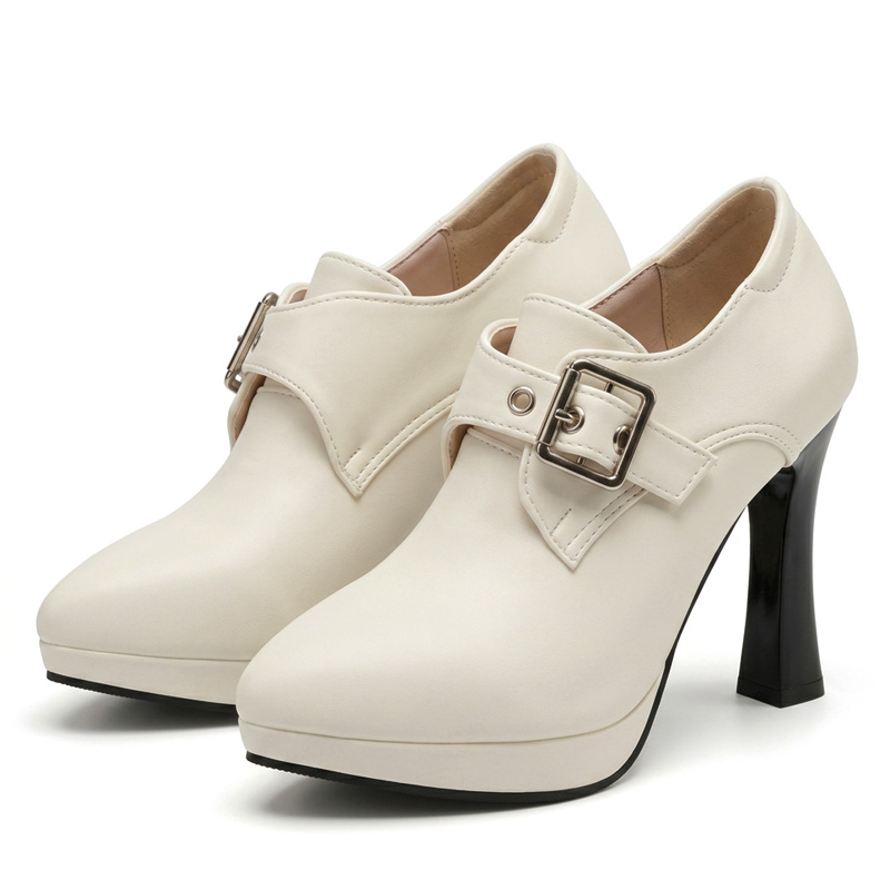 Shoeswoon Monk Strap Platform High Heel Booties Flare Heel
