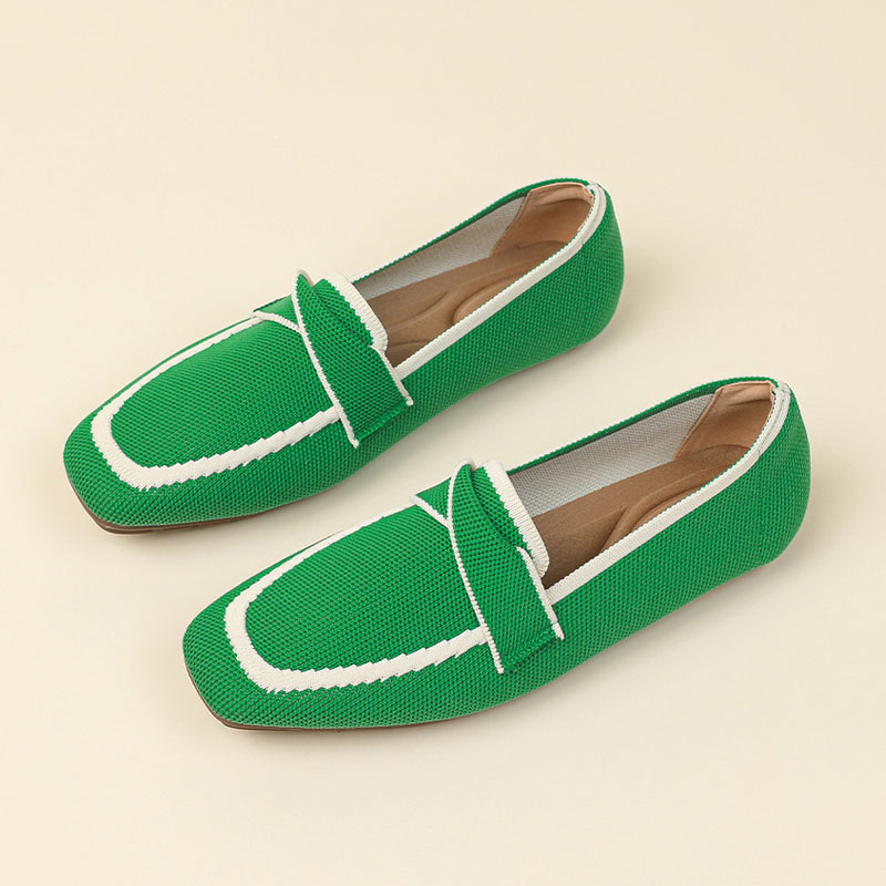 Shoeswoon Block Contrast Trim Knit Slip On Square Toe Comfort Loafers