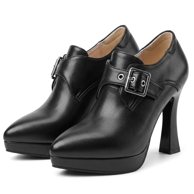 Shoeswoon Monk Strap Platform High Heel Booties Flare Heel