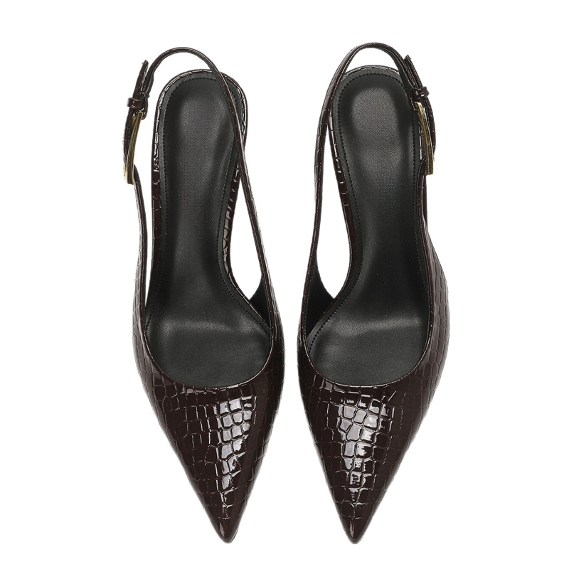 Shoeswoon Elegant Croc Texture Adjustable Buckle Slingback High Heel Shoes