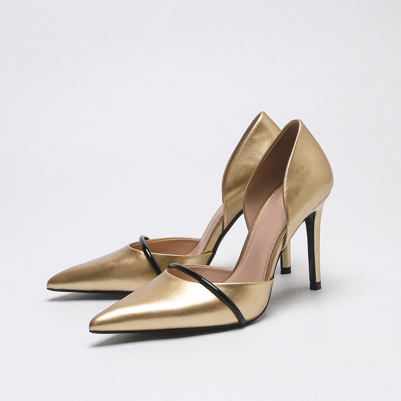 Shoeswoon Pointed‑Toe Side Cutout Metal Decor Stiletto Dress Shoes