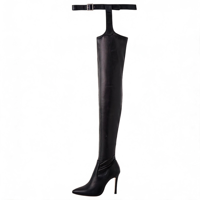 Shoeswoon Cut‑Out Waist Strap Pointed Toe Stiletto Over‑The‑Knee Boots