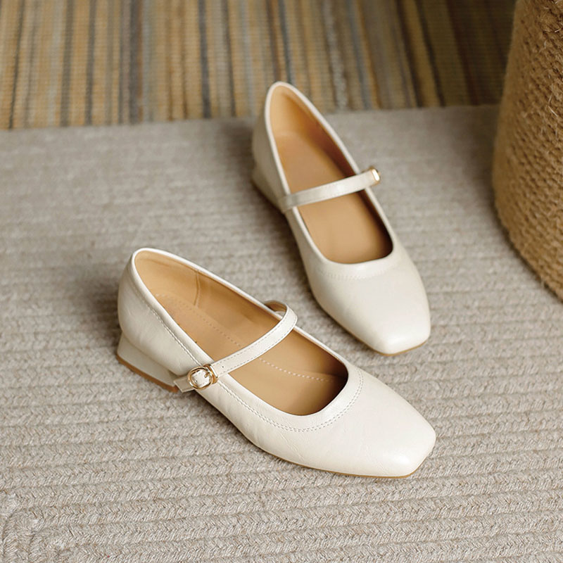 Shoeswoon Soft Leather Mary Janes Adjustable Buckle Instep‑Strap Low Heel Daily Shoes
