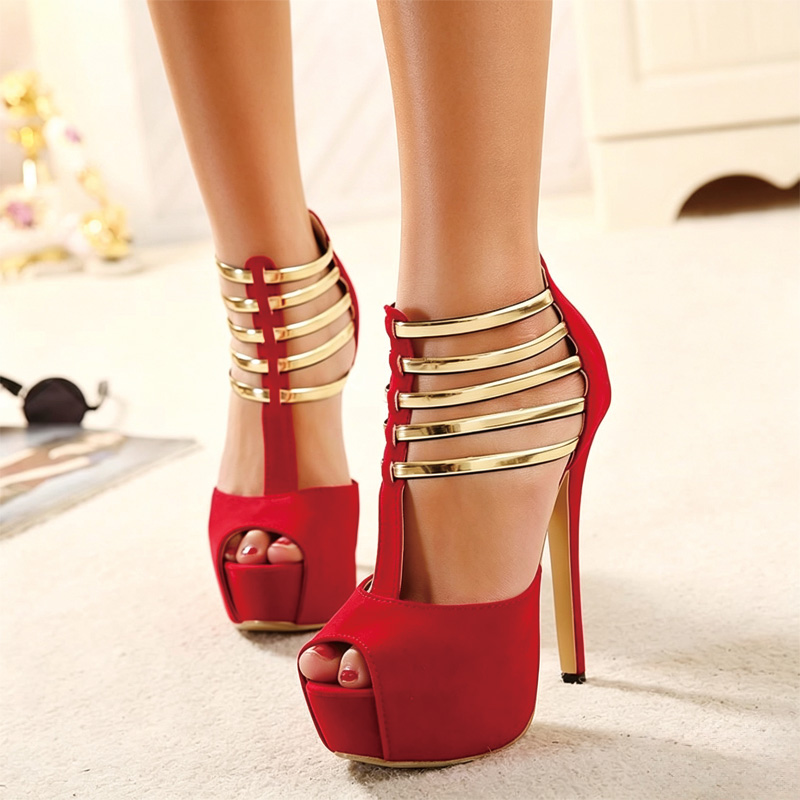 Shoeswoon Glam Cutout Platform Multi‑Strap Design Back Zipper Heels
