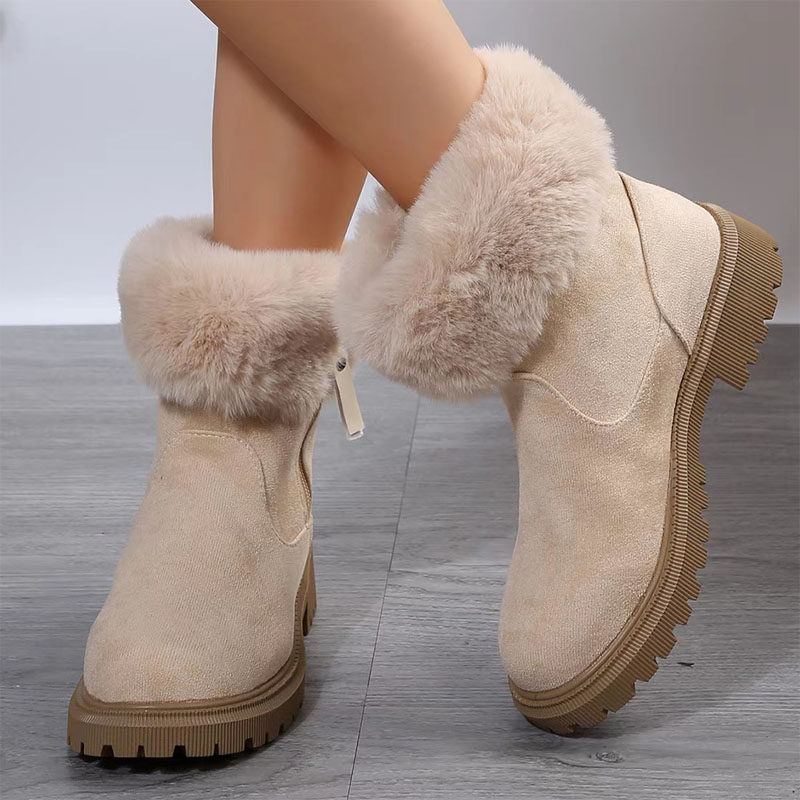 Shoeswoon Furry Cuff Side Zipper Platform Winter Boots