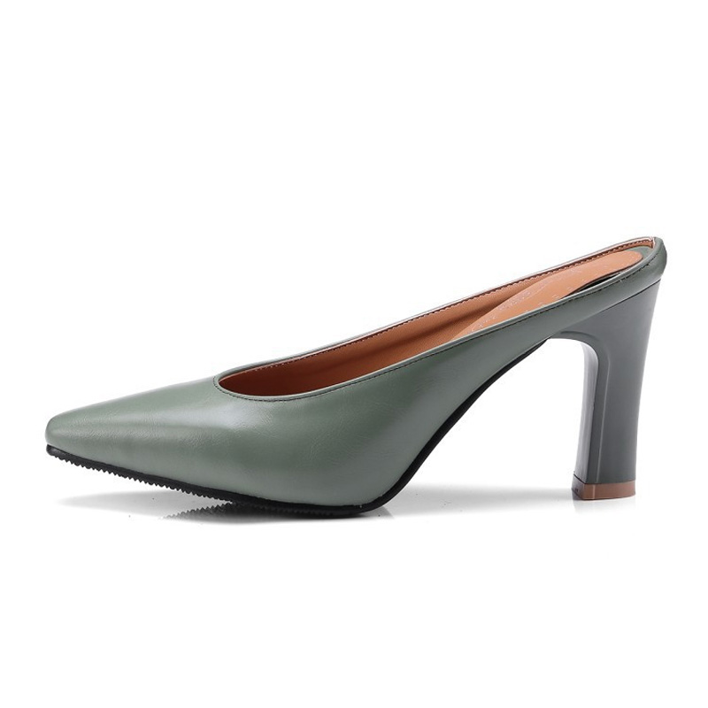 Shoeswoon Elegant Minimalist Pointed Block Heel Mule Heels