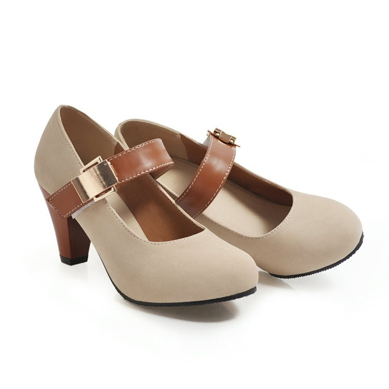 Shoeswoon Vintage Mary Jane Metal Buckle Round Toe High Heels