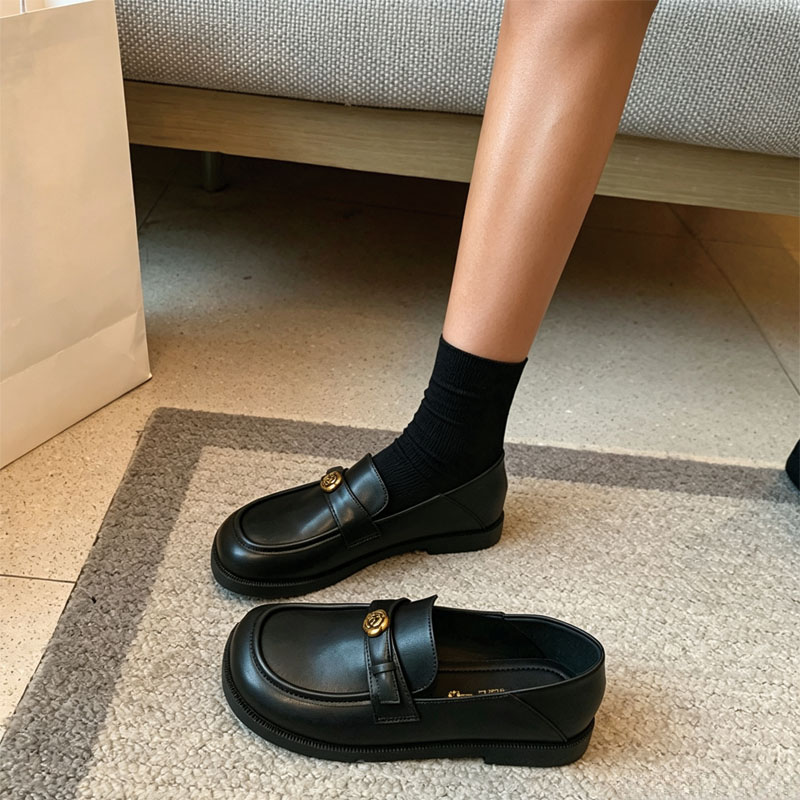 Shoeswoon Black Square Toe Gold Rose Metal Decor Slip‑on Loafers