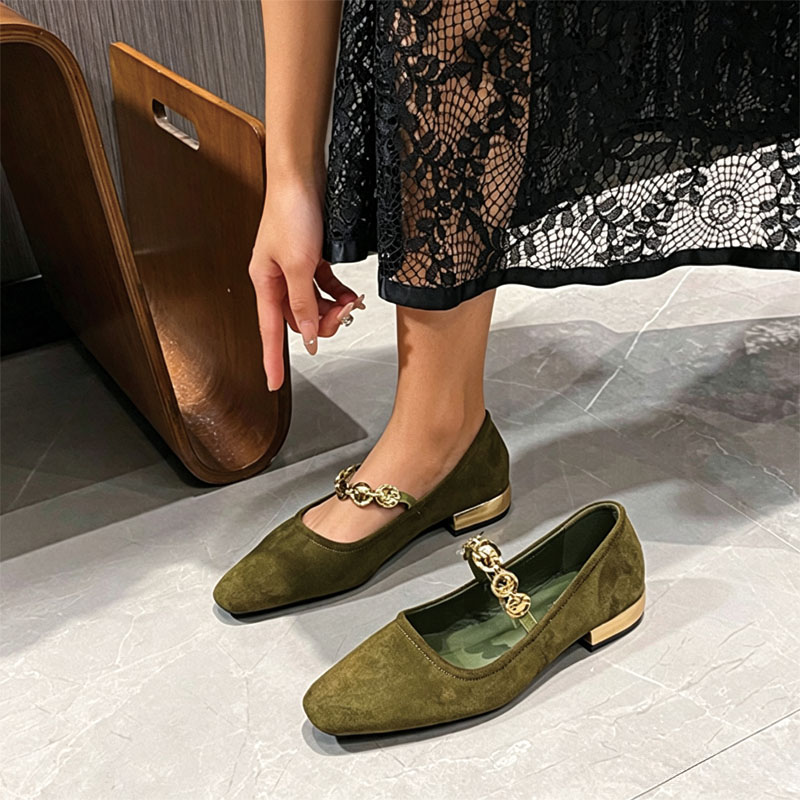 Shoeswoon Elegant Metal Ornament Strap Casual Mary Jane Flats