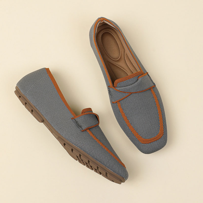 Shoeswoon Block Contrast Trim Knit Slip On Square Toe Comfort Loafers