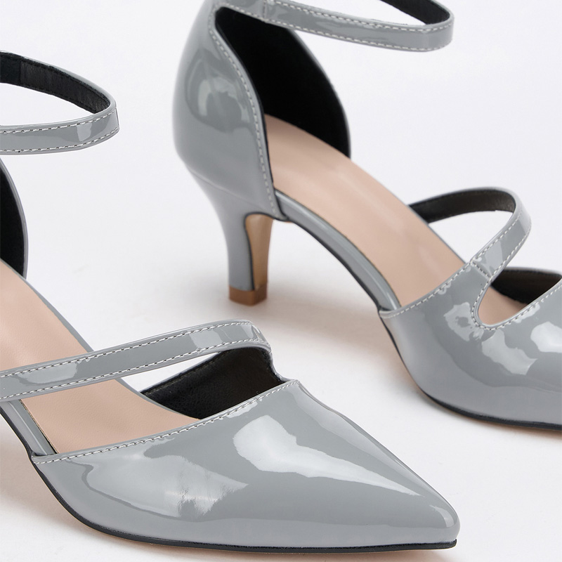 Shoeswoon Double Strap Pointed Toe Kitten Heel Ankle Strap Pumps