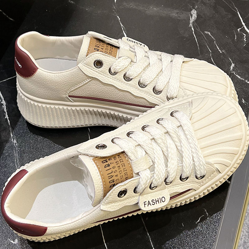 Shoeswoon Retro Shell Head Thick‑Ridged Sole Faux‑Leather Lace‑Up Chunky Fashion Sneakers