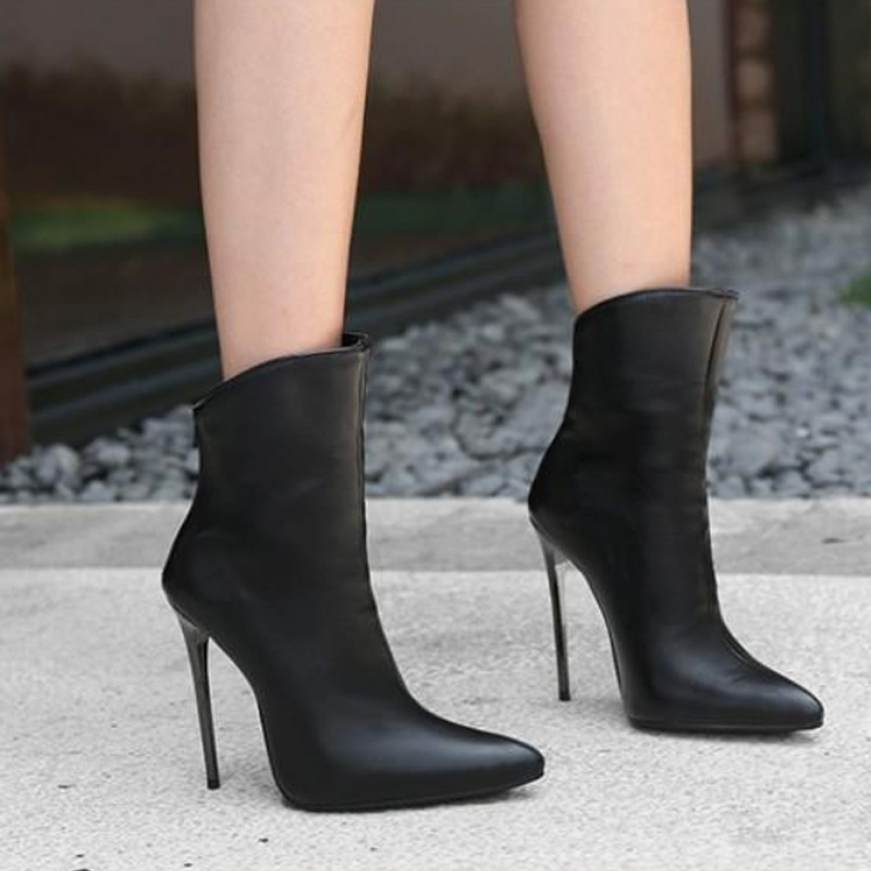 Shoeswoon Sleek Back Zip‑Up Metallic Stiletto Heel Ankle Boots