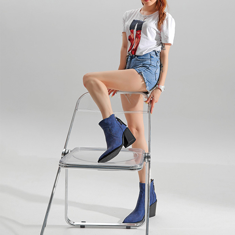Shoeswoon Retro Tassel Back Zipper Chunky Block Heel Cowgirl Booties