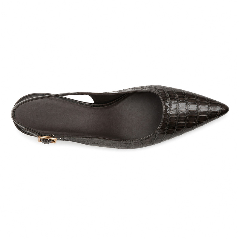 Shoeswoon Croc Embossed Pointed Toe Slingback Wedge Pumps