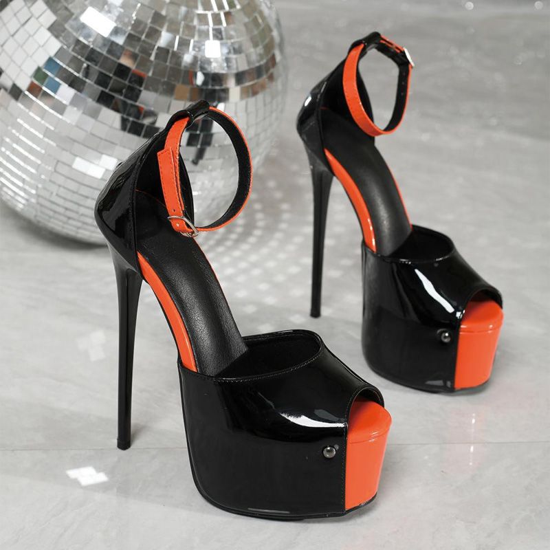 Shoeswoon Peep Toe Contrast Platform Stiletto Heels