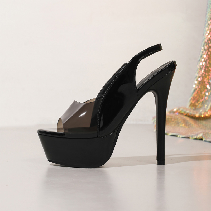 Shoeswoon Peep Toe Clear Panel Platform Slingback Sandals Ultra‑Thin Stiletto High Heels