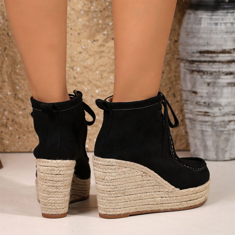 Shoeswoon Bohemian Stitch Detail Platform Wedge Ankle Boots