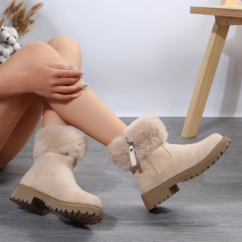 Shoeswoon Furry Cuff Side Zipper Platform Winter Boots