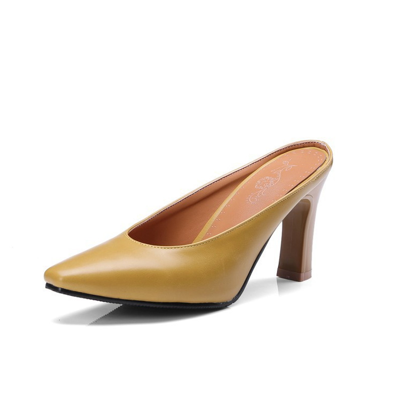 Shoeswoon Elegant Minimalist Pointed Block Heel Mule Heels