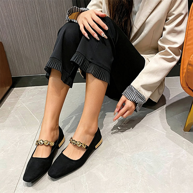 Shoeswoon Elegant Metal Ornament Strap Casual Mary Jane Flats