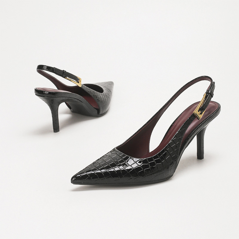 Shoeswoon Elegant Croc Texture Adjustable Buckle Slingback High Heel Shoes