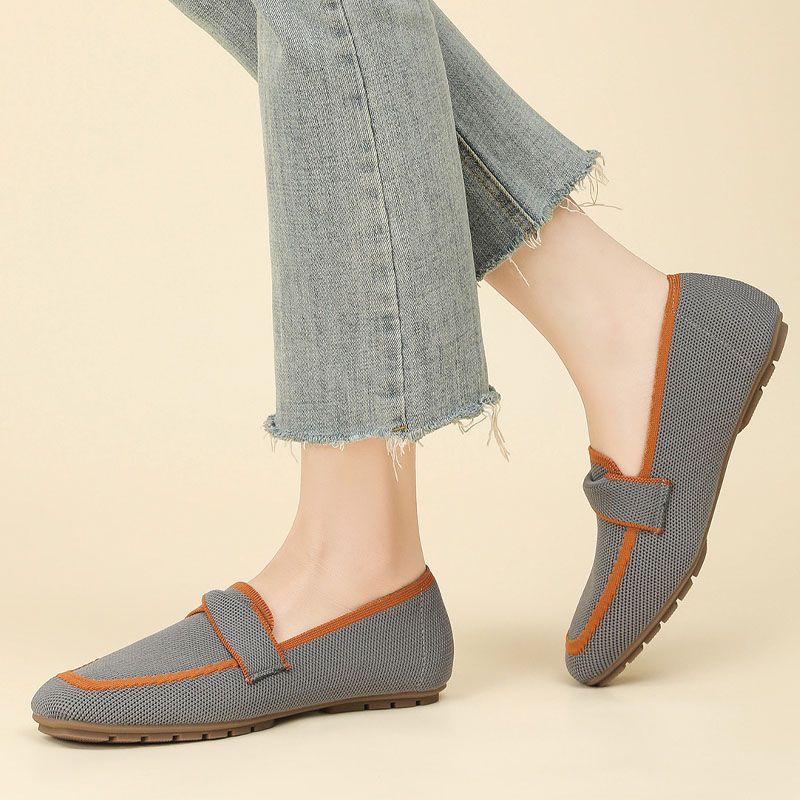 Shoeswoon Block Contrast Trim Knit Slip On Square Toe Comfort Loafers