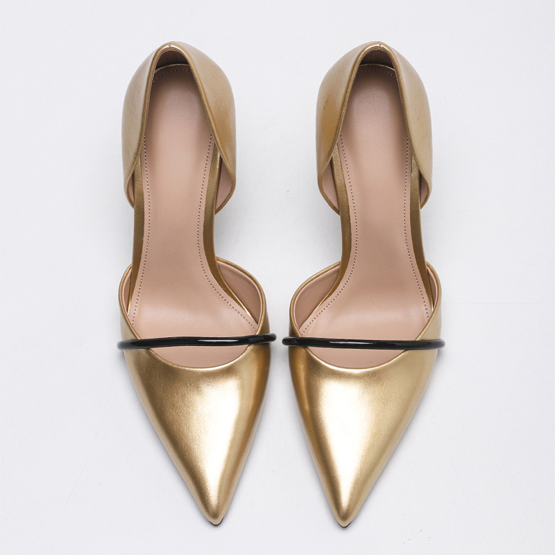 Shoeswoon Pointed‑Toe Side Cutout Metal Decor Stiletto Dress Shoes