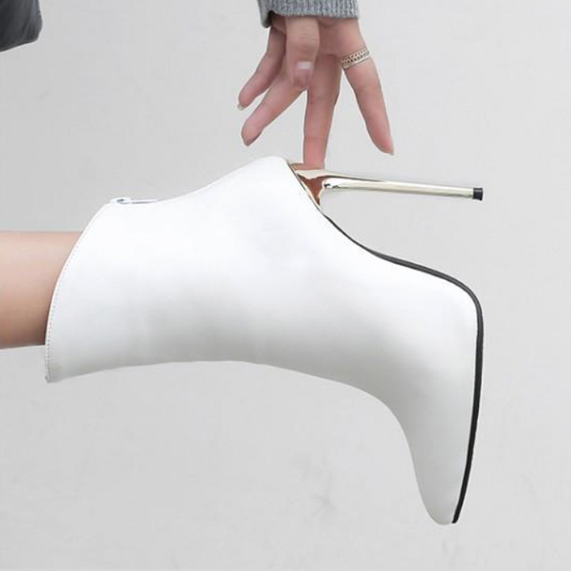 Shoeswoon Sleek Back Zip‑Up Metallic Stiletto Heel Ankle Boots