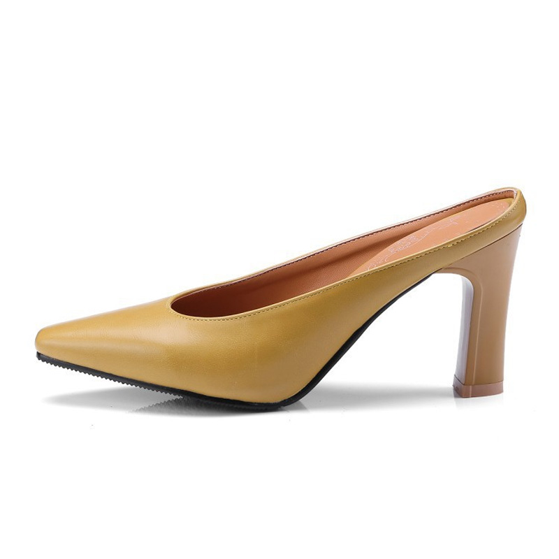 Shoeswoon Elegant Minimalist Pointed Block Heel Mule Heels
