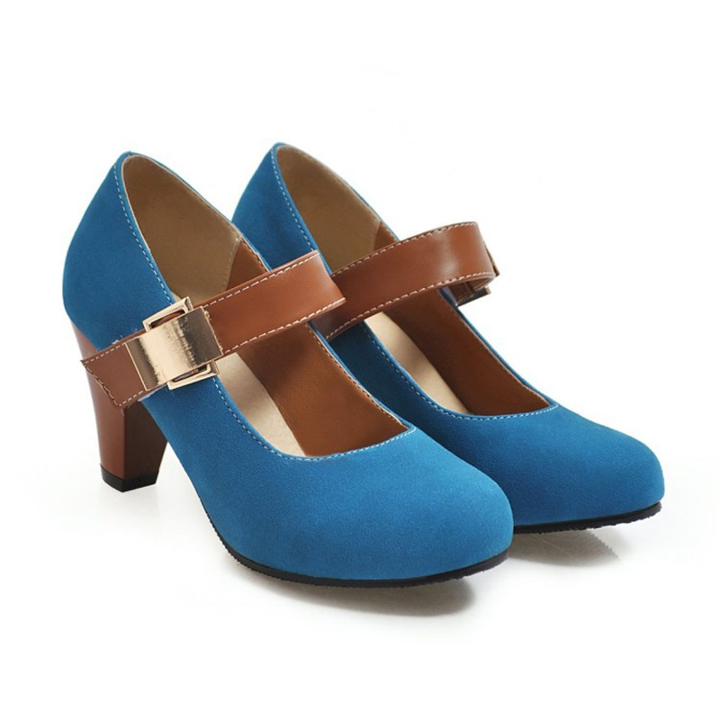 Shoeswoon Vintage Mary Jane Metal Buckle Round Toe High Heels