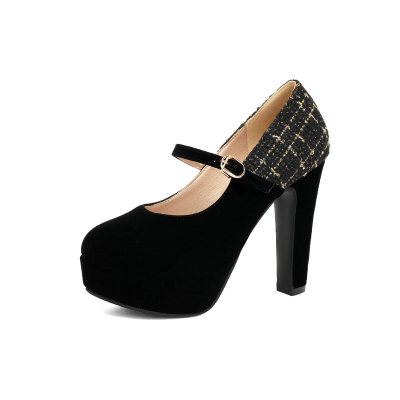 Shoeswoon Round Toe Heart‑Buckle Mary Janes Two‑Tone Platform High Block Heel