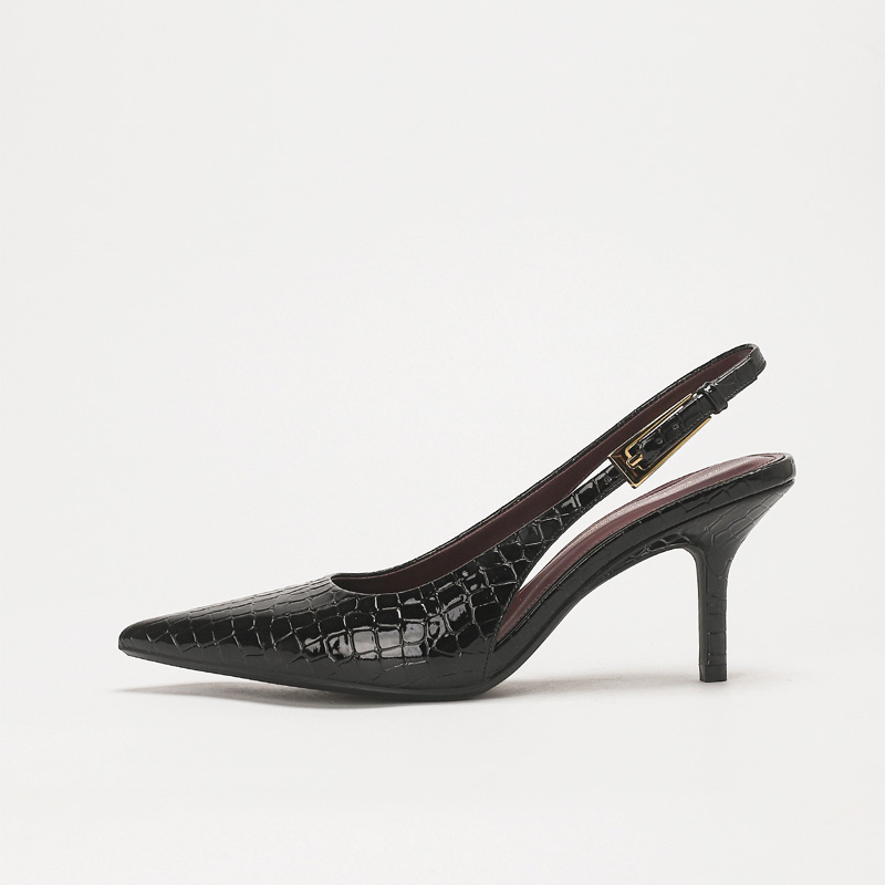 Shoeswoon Elegant Croc Texture Adjustable Buckle Slingback High Heel Shoes