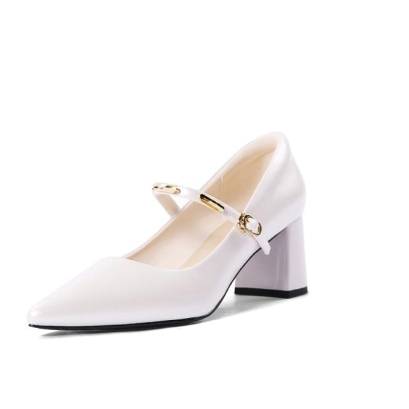 Shoeswoon Pointed‑Toe Mary Jane Pumps Minimal Metal‑Accent Strap Heels