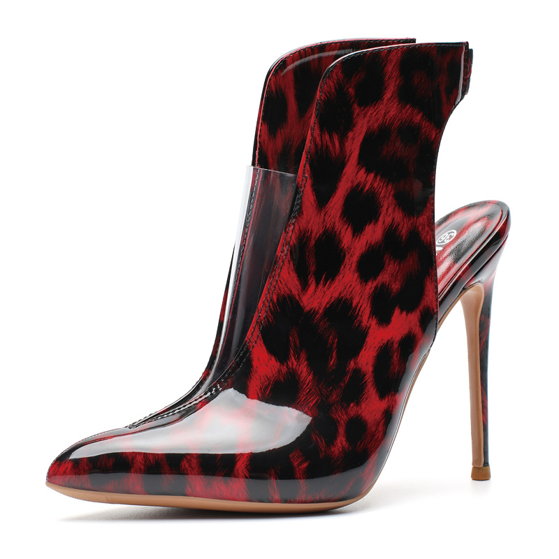 Shoeswoon Print Pattern Ankle Boots V‑Cut Front Side Zipper Slim Stiletto Heel Shoes