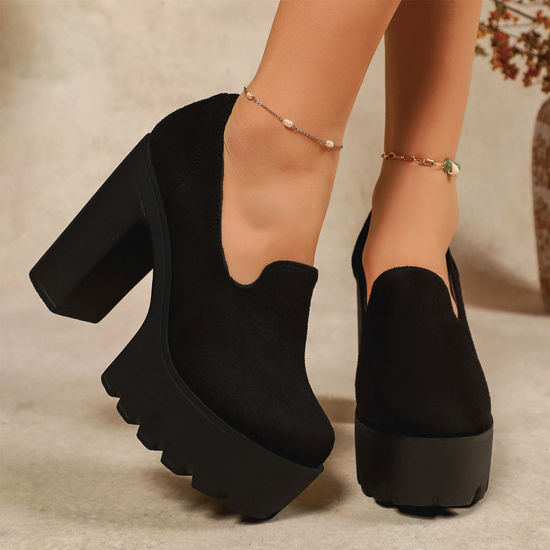 Shoeswoon Lug Sole Round Toe Chunky Platform Heels