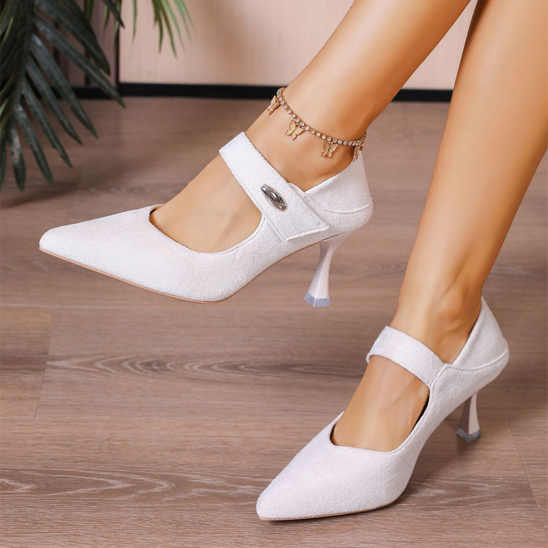 Shoeswoon Pointed Vamp Mary Jane Adjustable Buckle Flared High Heels
