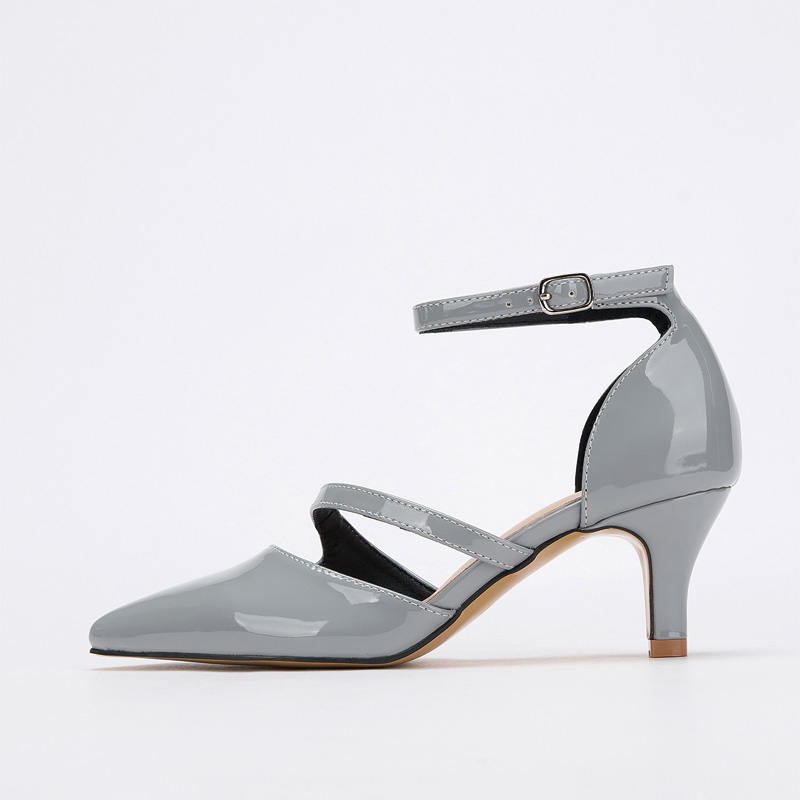 Shoeswoon Double Strap Pointed Toe Kitten Heel Ankle Strap Pumps