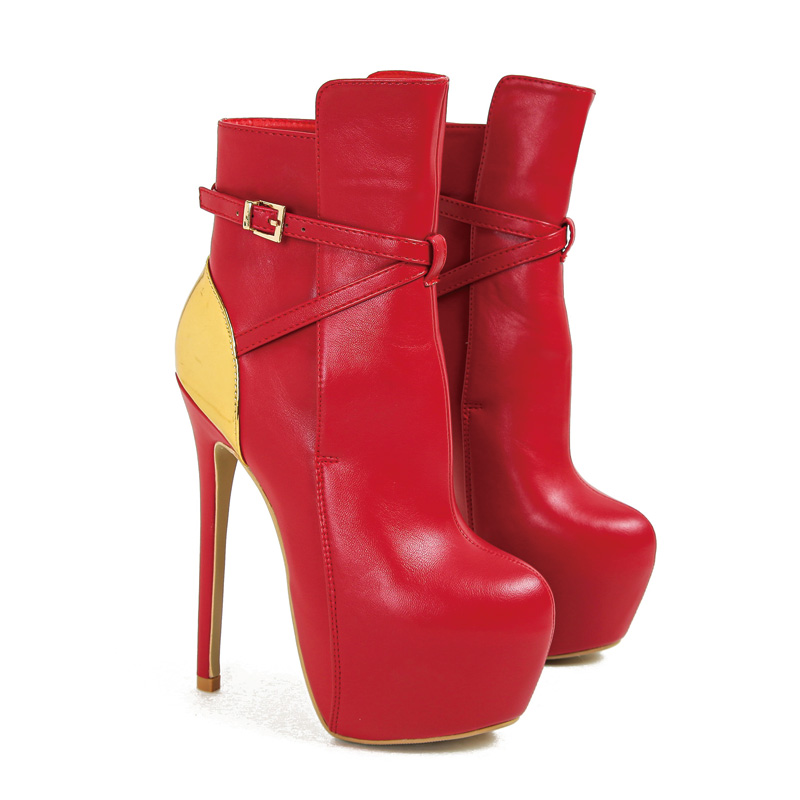 Shoeswoon Fashion Contrast Metallic Panel Platform Stiletto Ankle Boots