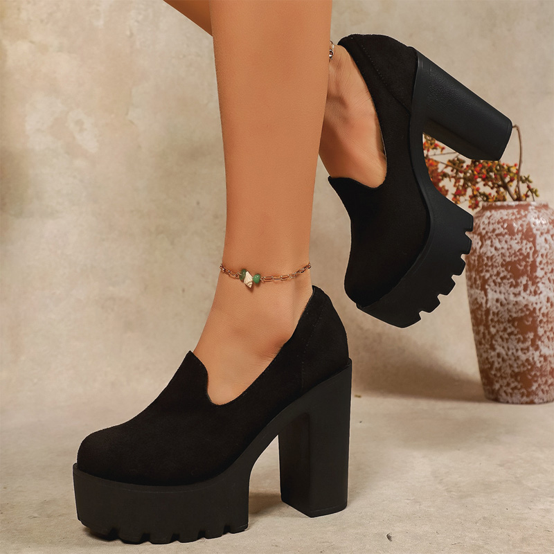 Shoeswoon Lug Sole Round Toe Chunky Platform Heels