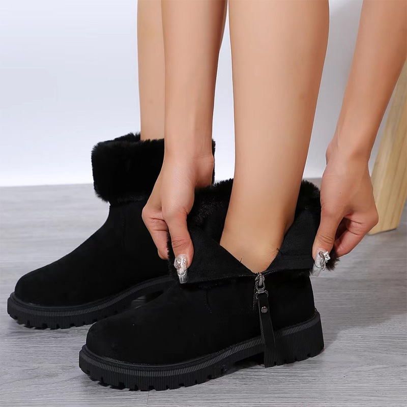 Shoeswoon Furry Cuff Side Zipper Platform Winter Boots