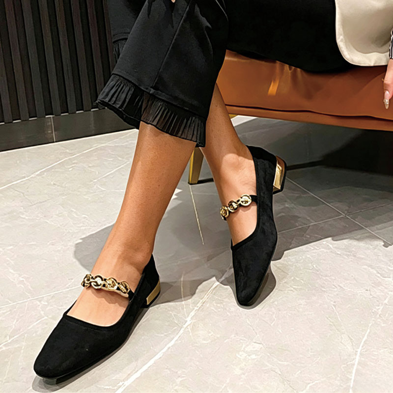Shoeswoon Elegant Metal Ornament Strap Casual Mary Jane Flats