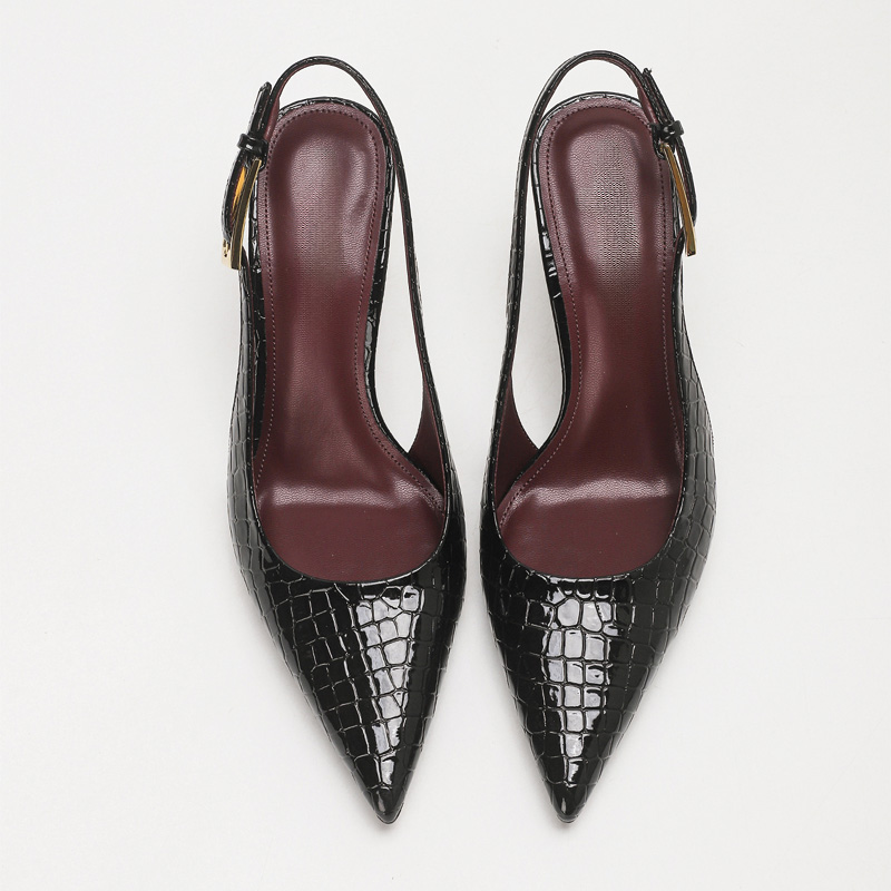 Shoeswoon Elegant Croc Texture Adjustable Buckle Slingback High Heel Shoes