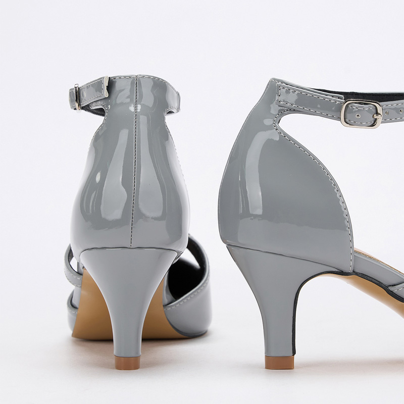 Shoeswoon Double Strap Pointed Toe Kitten Heel Ankle Strap Pumps