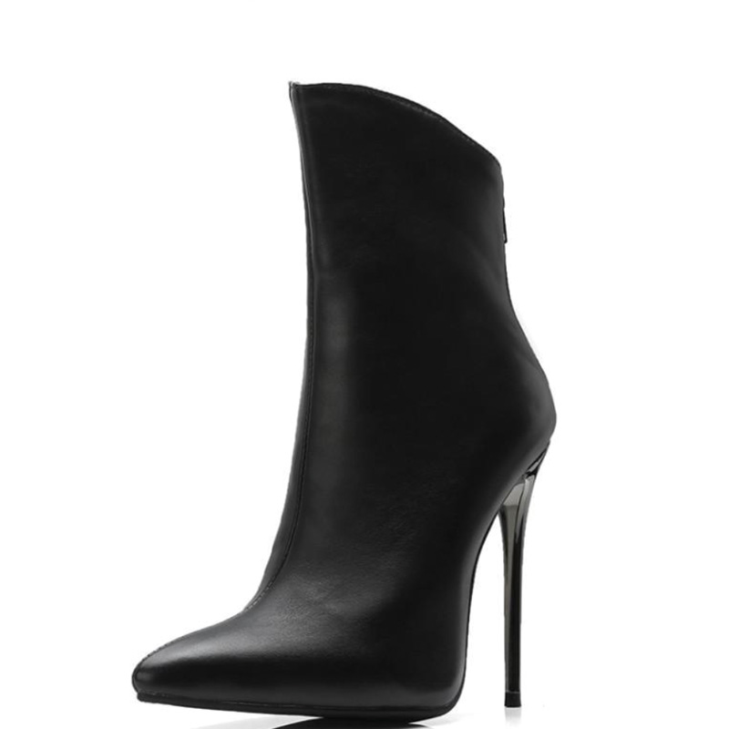 Shoeswoon Sleek Back Zip‑Up Metallic Stiletto Heel Ankle Boots