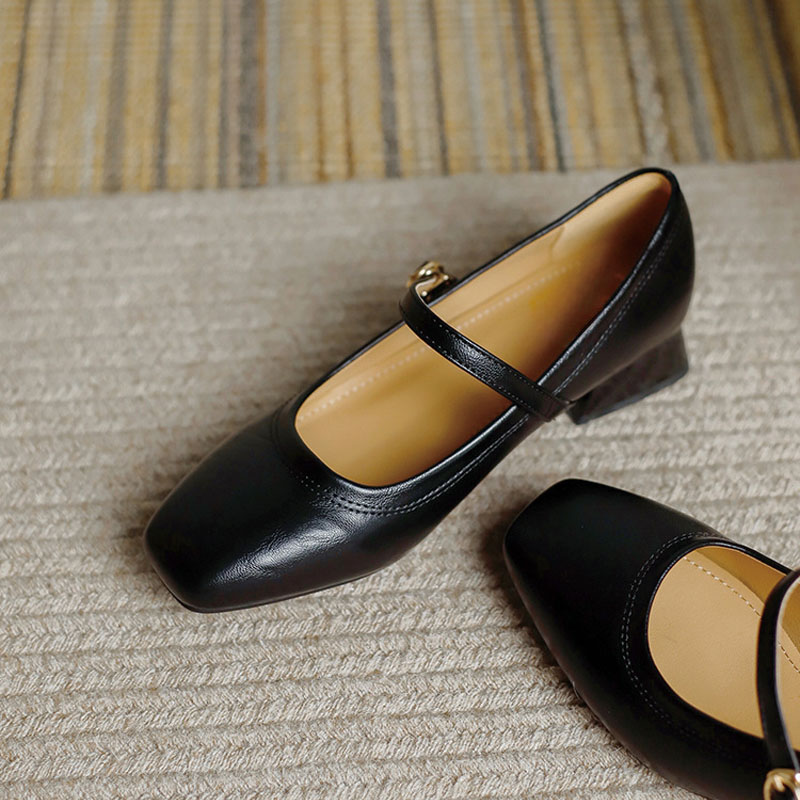 Shoeswoon Soft Leather Mary Janes Adjustable Buckle Instep‑Strap Low Heel Daily Shoes
