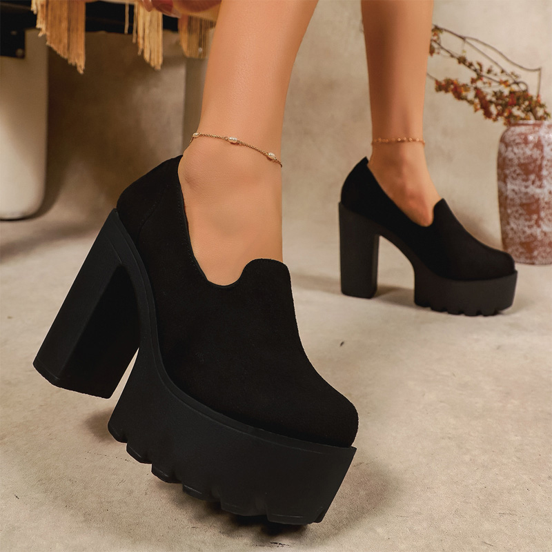 Shoeswoon Lug Sole Round Toe Chunky Platform Heels